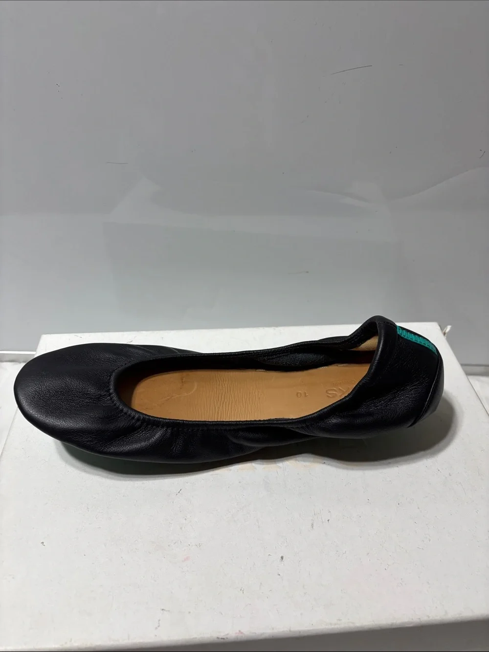 Tieks Black Leather Ballet Flats with Teal Heel Tab - Picture 7 of 7